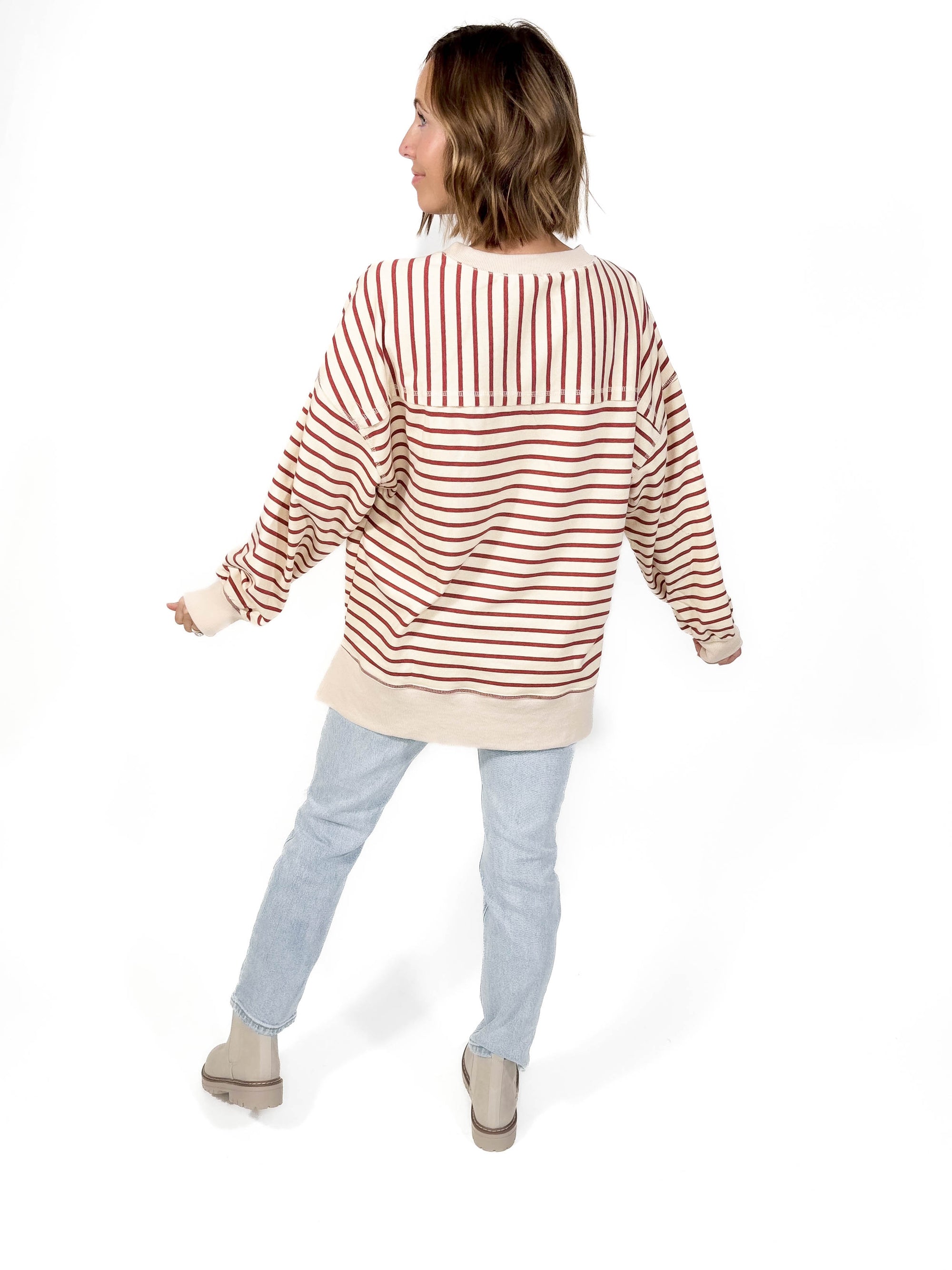 Minka Stripe Pullover- BRICK/BEIGE