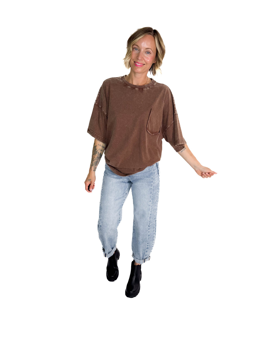Brandi Mineral Wash Tunic Tee- BROWN
