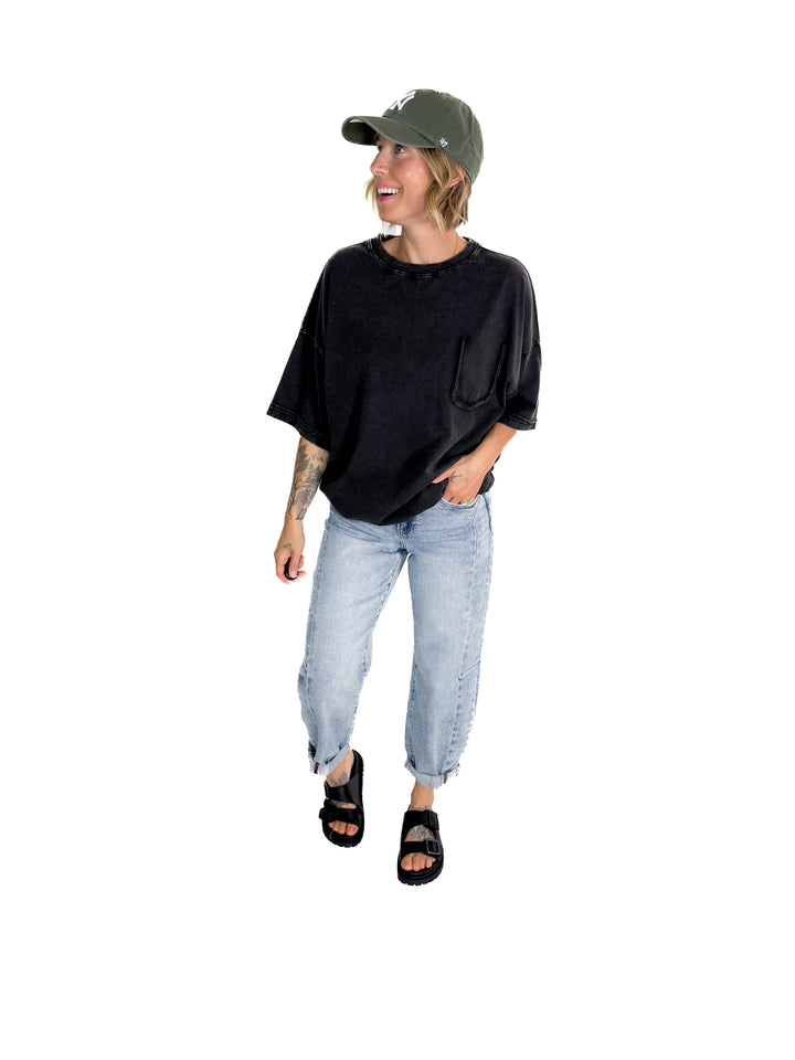 Brandi Mineral Wash Tunic Tee- BLACK