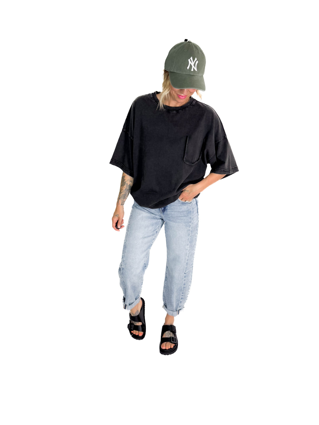 Brandi Mineral Wash Tunic Tee- BLACK