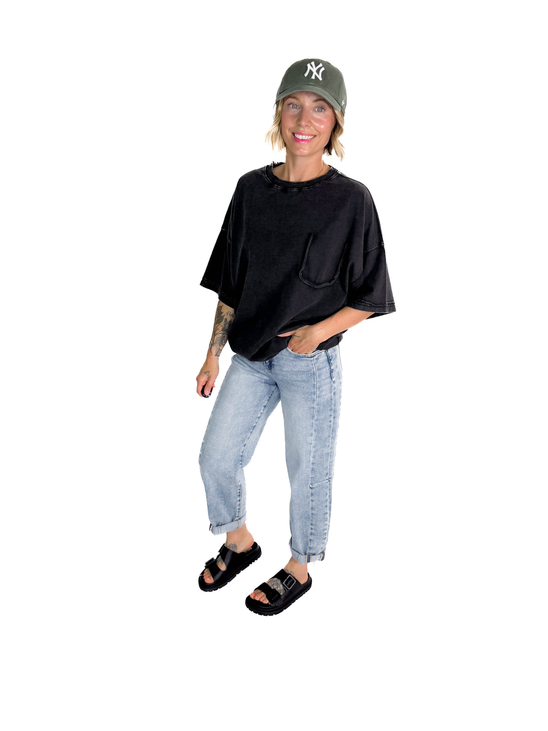 Brandi Mineral Wash Tunic Tee- BLACK