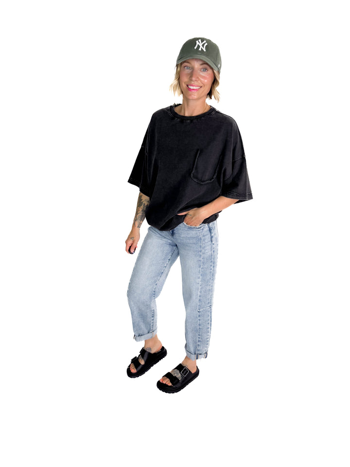Brandi Mineral Wash Tunic Tee- BLACK