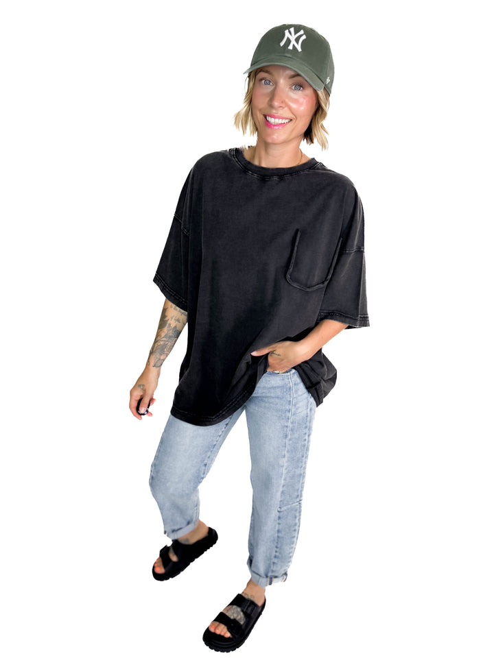 Brandi Mineral Wash Tunic Tee- BLACK