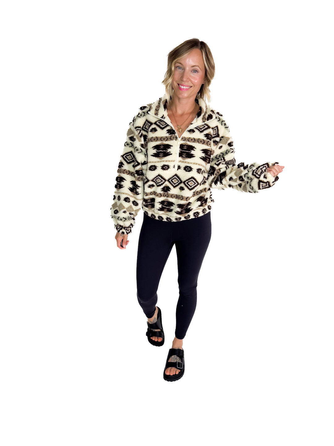 ONLY Janne Geometric Teddy 1/2 Zip- ALMOND