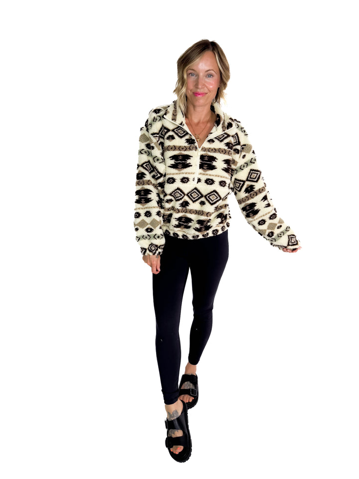 ONLY Janne Geometric Teddy 1/2 Zip- ALMOND