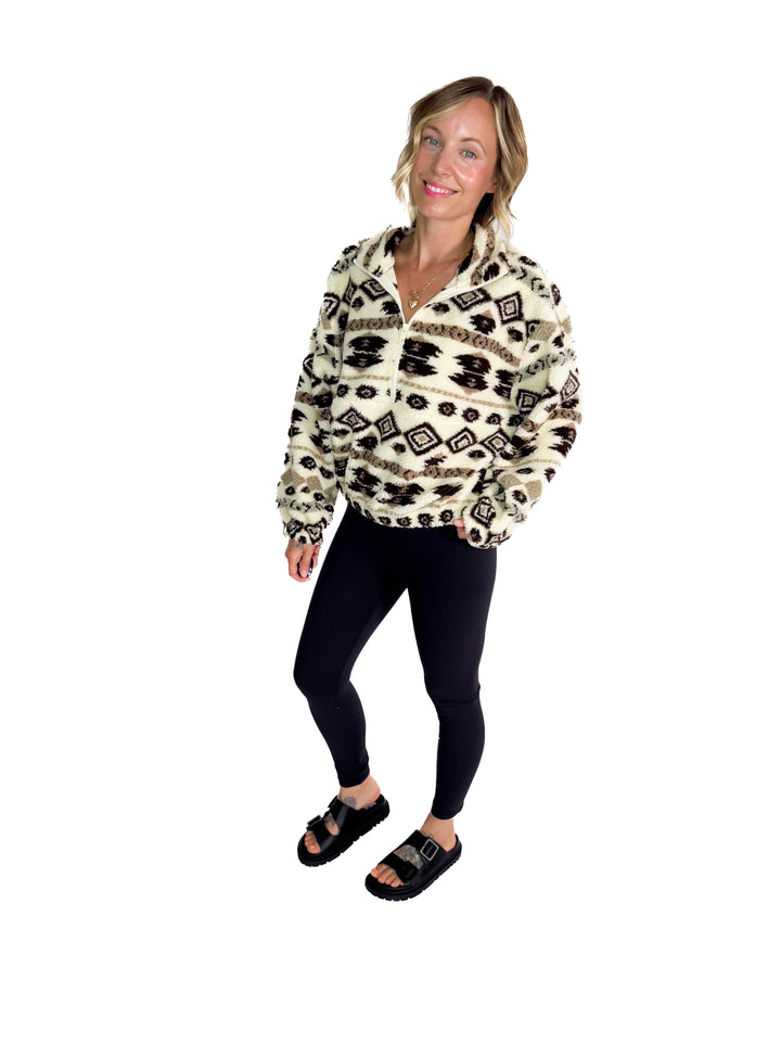 ONLY Janne Geometric Teddy 1/2 Zip- ALMOND