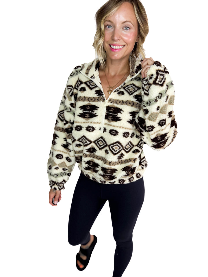 ONLY Janne Geometric Teddy 1/2 Zip- ALMOND