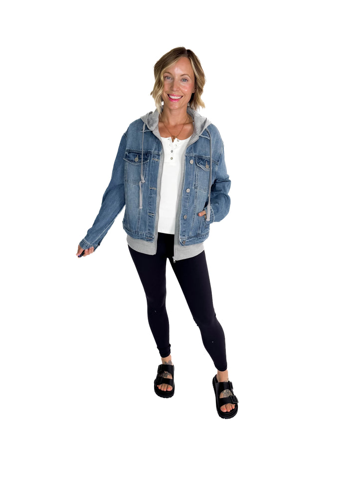 Marcus Relaxed Hoodie Jacket- DARK WASH-MEDIUM WASH