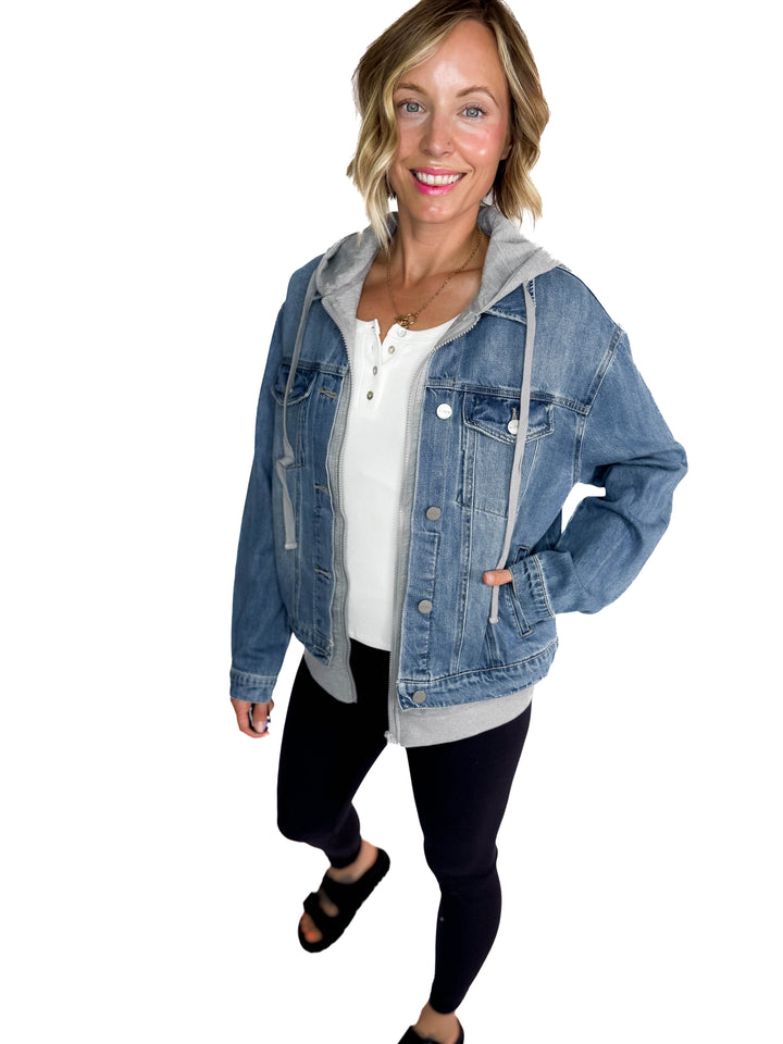 Marcus Relaxed Hoodie Jacket- DARK WASH-MEDIUM WASH