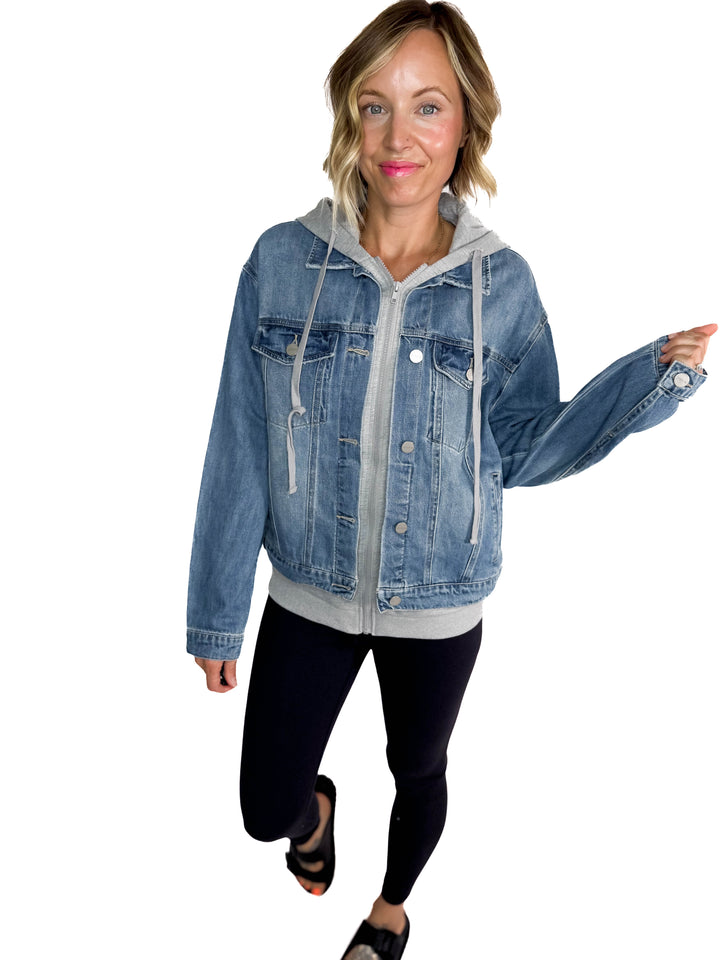 Marcus Relaxed Hoodie Jacket- DARK WASH-MEDIUM WASH