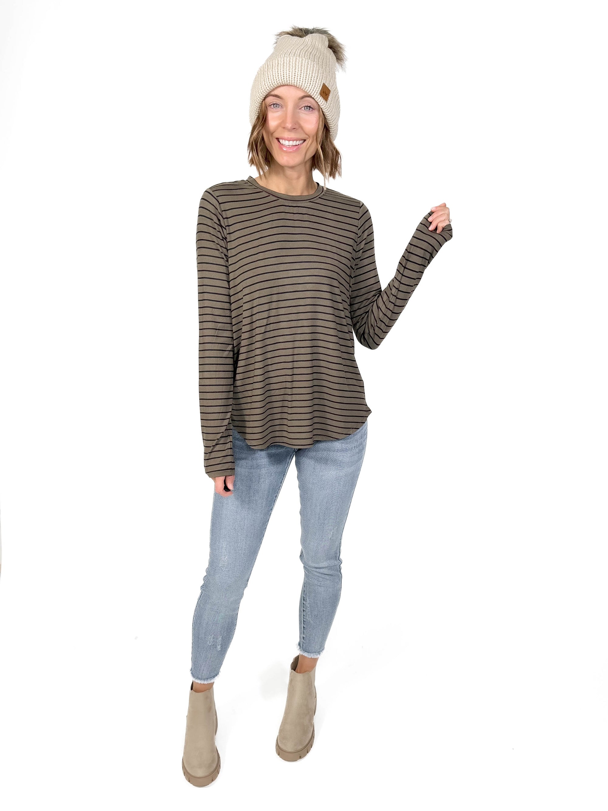 THREAD & SUPPLY Stassia Long Sleeve- OLIVE STRIPE