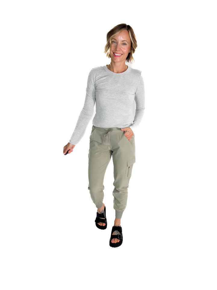 MONO B Heidi High Waisted Active Jogger- SHADOW SAGE-FINAL SALE