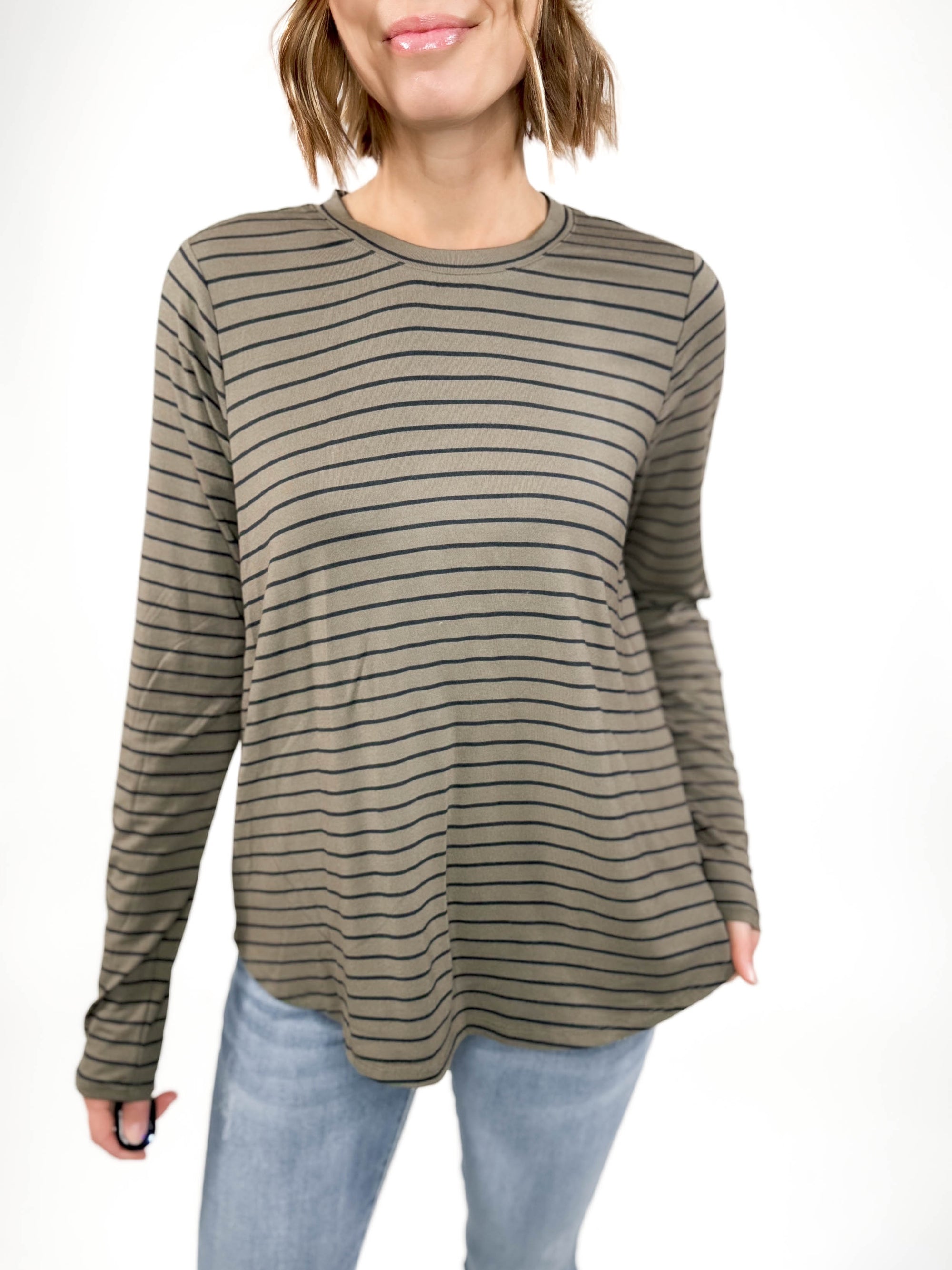 THREAD & SUPPLY Stassia Long Sleeve- OLIVE STRIPE