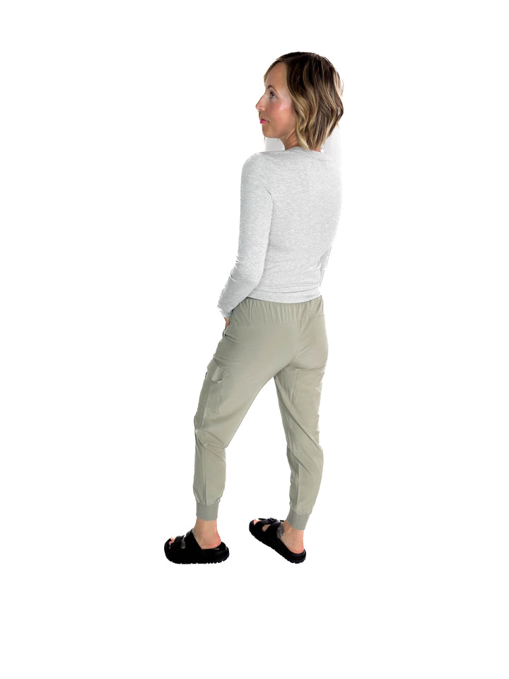 MONO B Heidi High Waisted Active Jogger- SHADOW SAGE-FINAL SALE