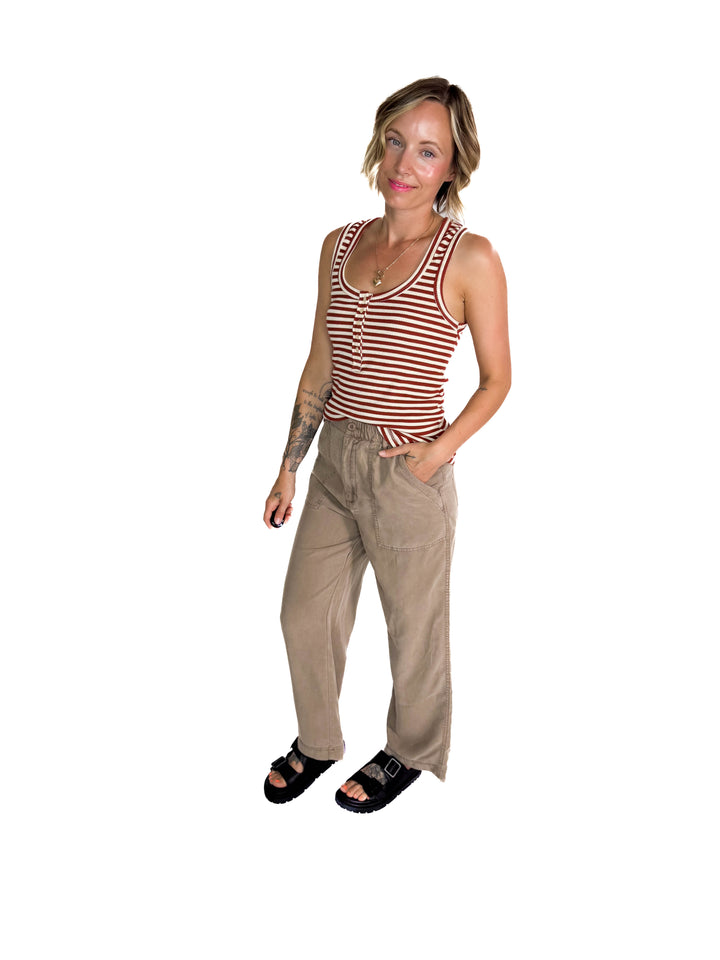 Juno Tank- BRICK STRIPE-FINAL SALE