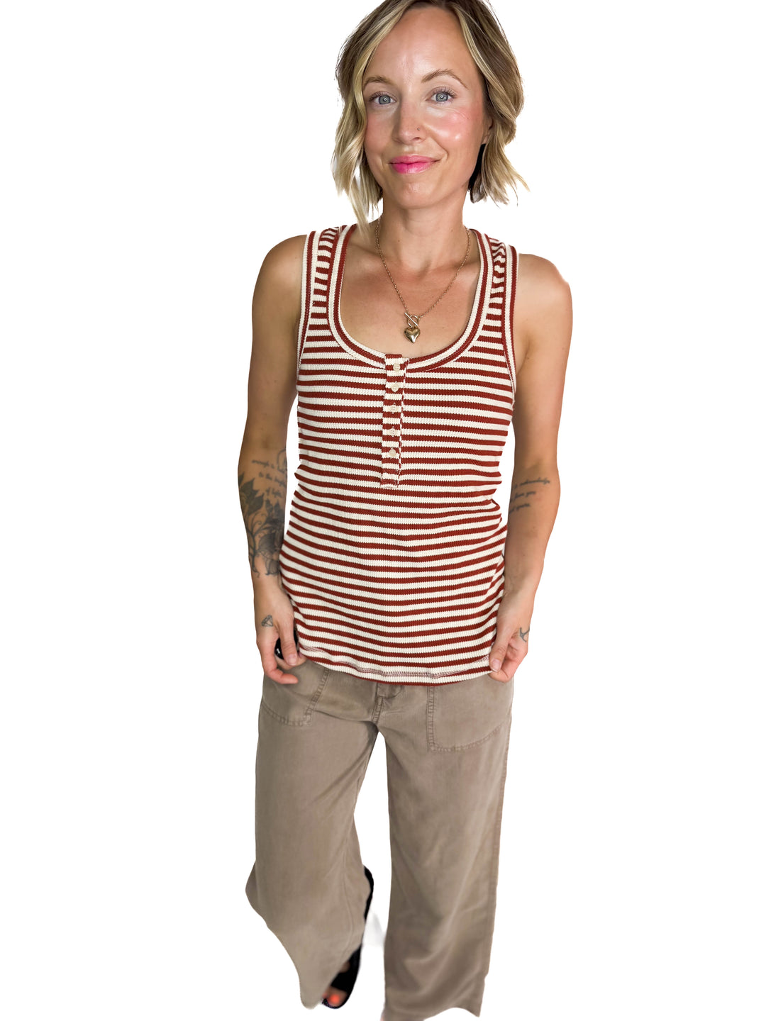 Juno Tank- BRICK STRIPE-FINAL SALE