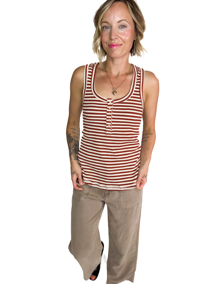 Juno Tank- BRICK STRIPE-FINAL SALE