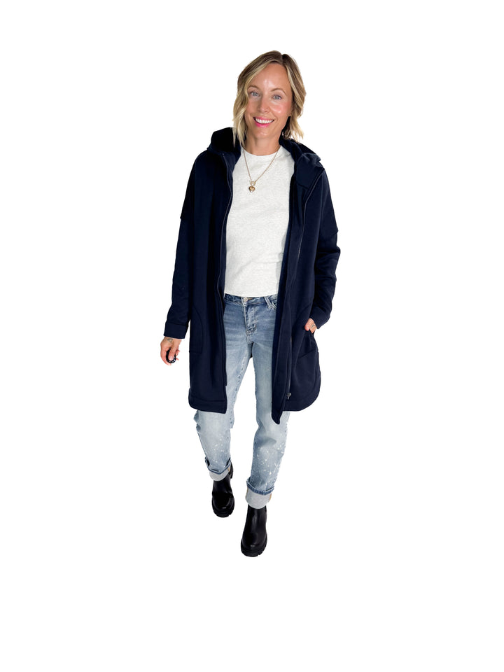 MONO B Nelly Longline Zip-Up Jacket With Hood- NAVY-FINAL SALE