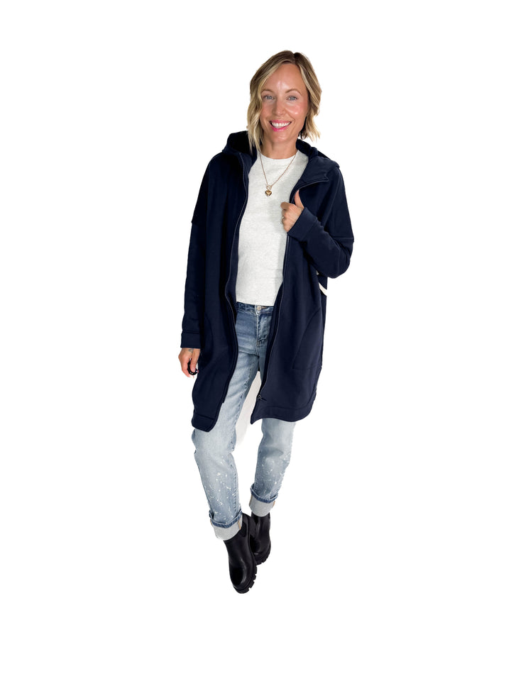 MONO B Nelly Longline Zip-Up Jacket With Hood- NAVY-FINAL SALE