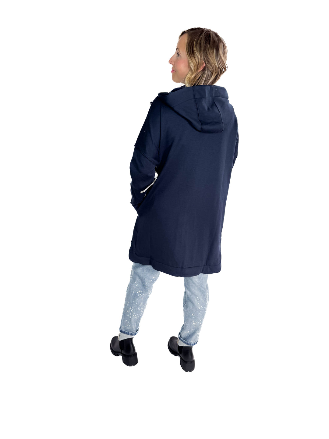 MONO B Nelly Longline Zip-Up Jacket With Hood- NAVY-FINAL SALE