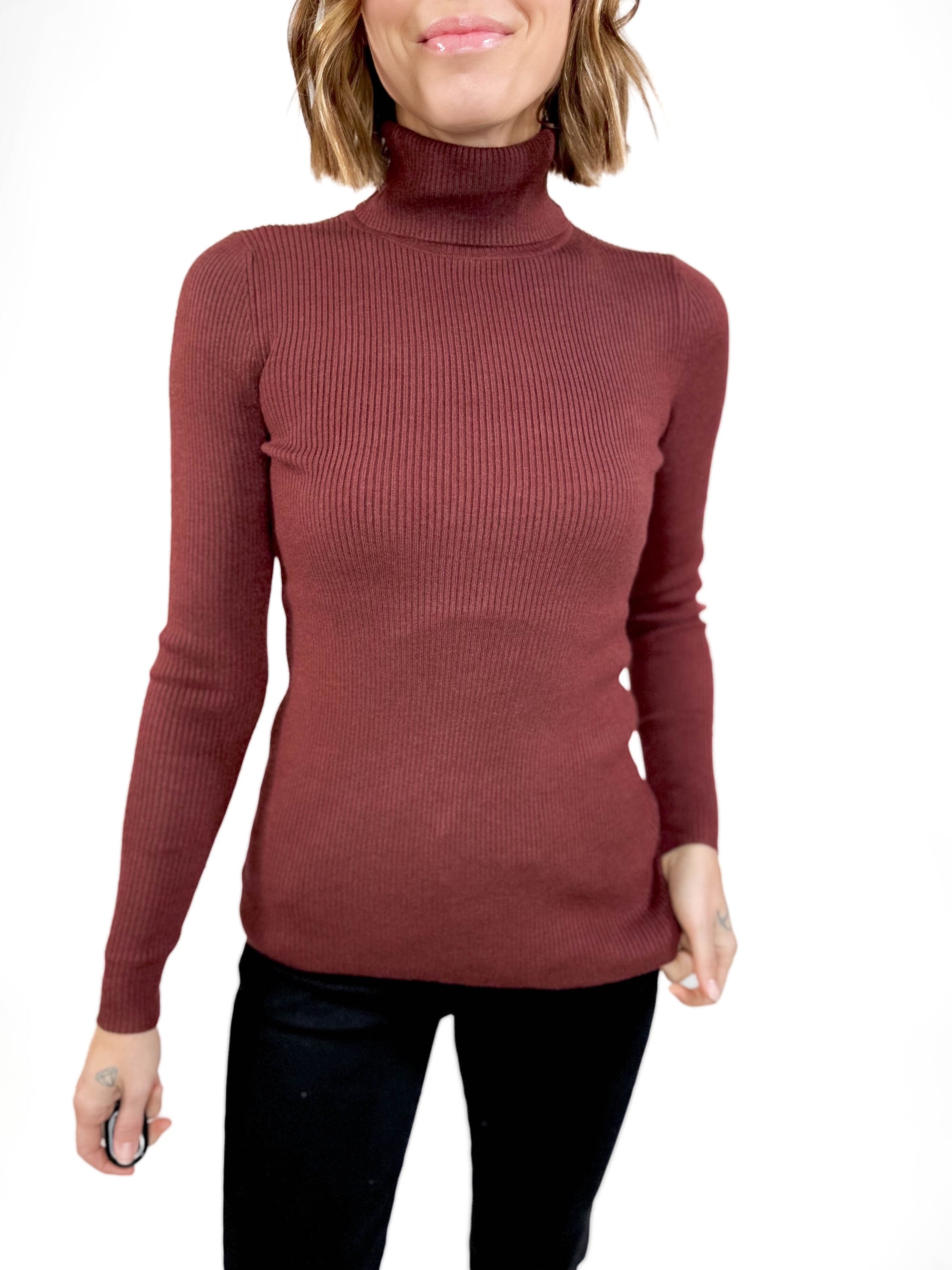 Kalean Essential Ribbed Turtleneck- CHOCOLATE