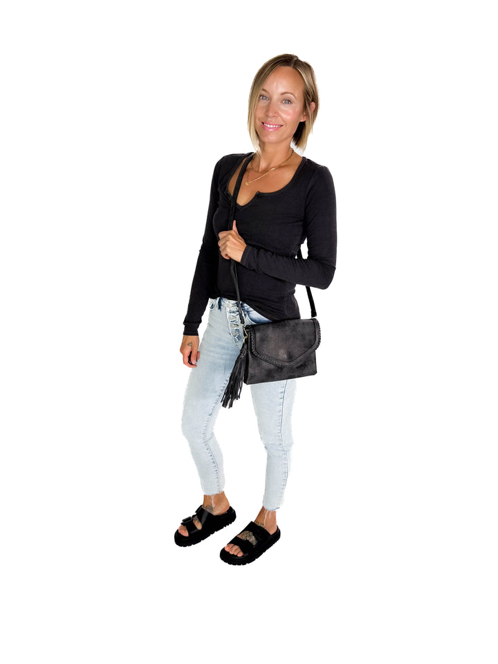 Sloane Flapover Crossbody Bag- BLACK