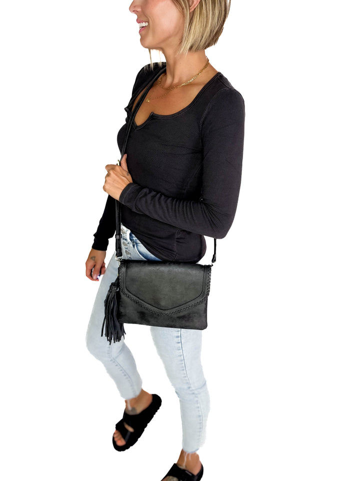 Sloane Flapover Crossbody Bag- BLACK