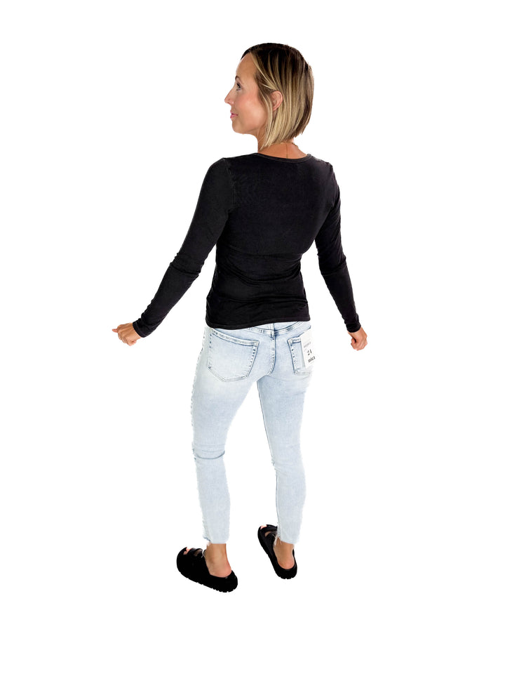 Jennifer Classic Ribbed Basic Long Sleeve- DARK CHARCOAL