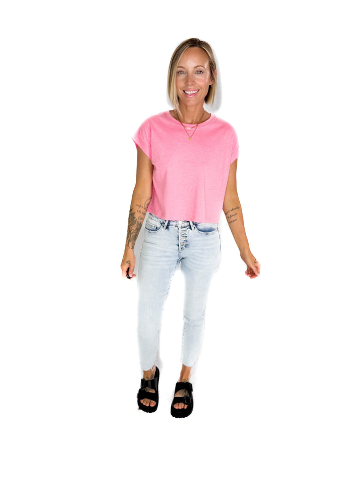 Helen Cotton Folded Sleeve Top- HEATHER FUCHSIA