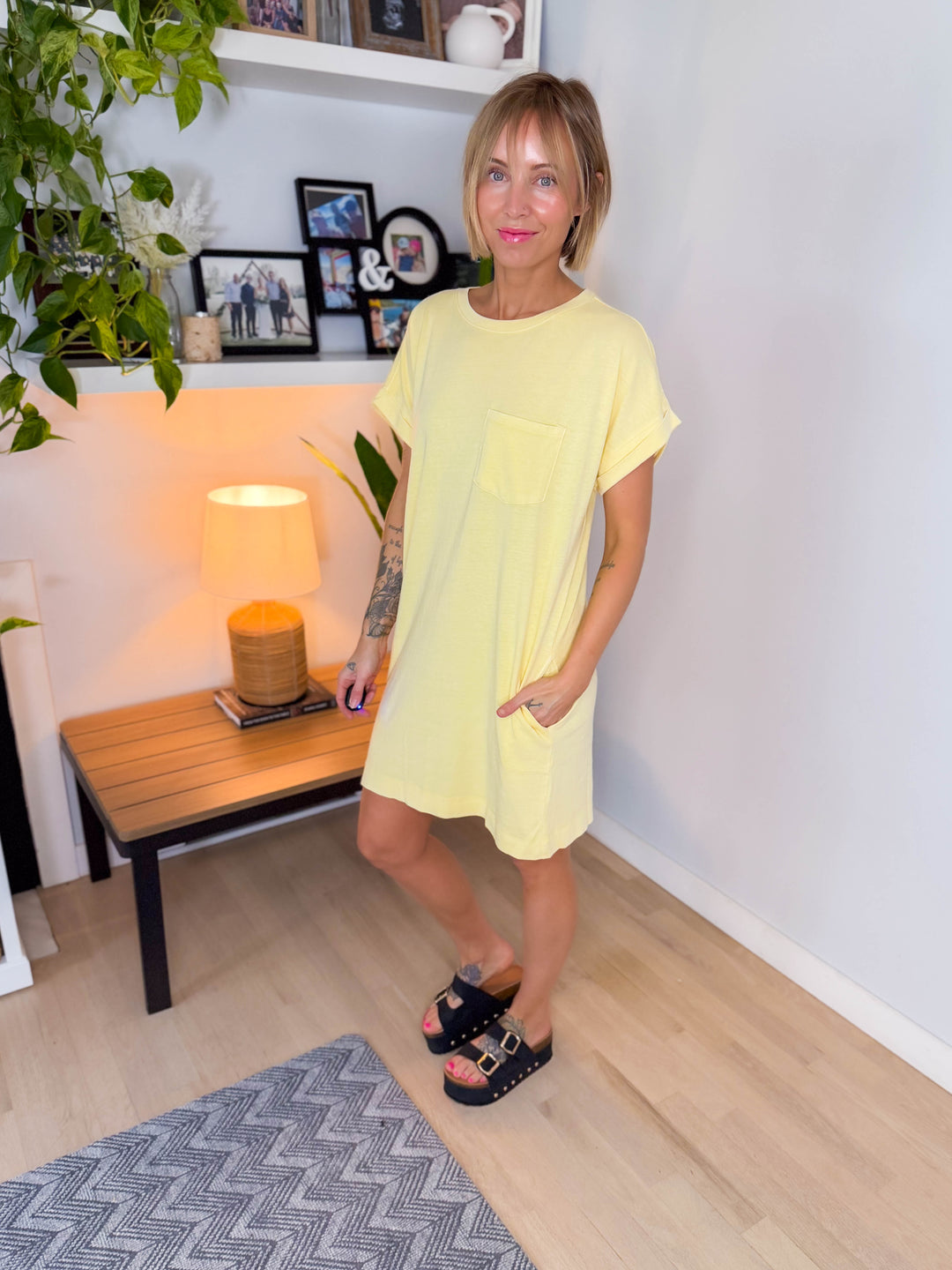 Wilder Washed Cotton T-shirt Dress- PALE YELLOW