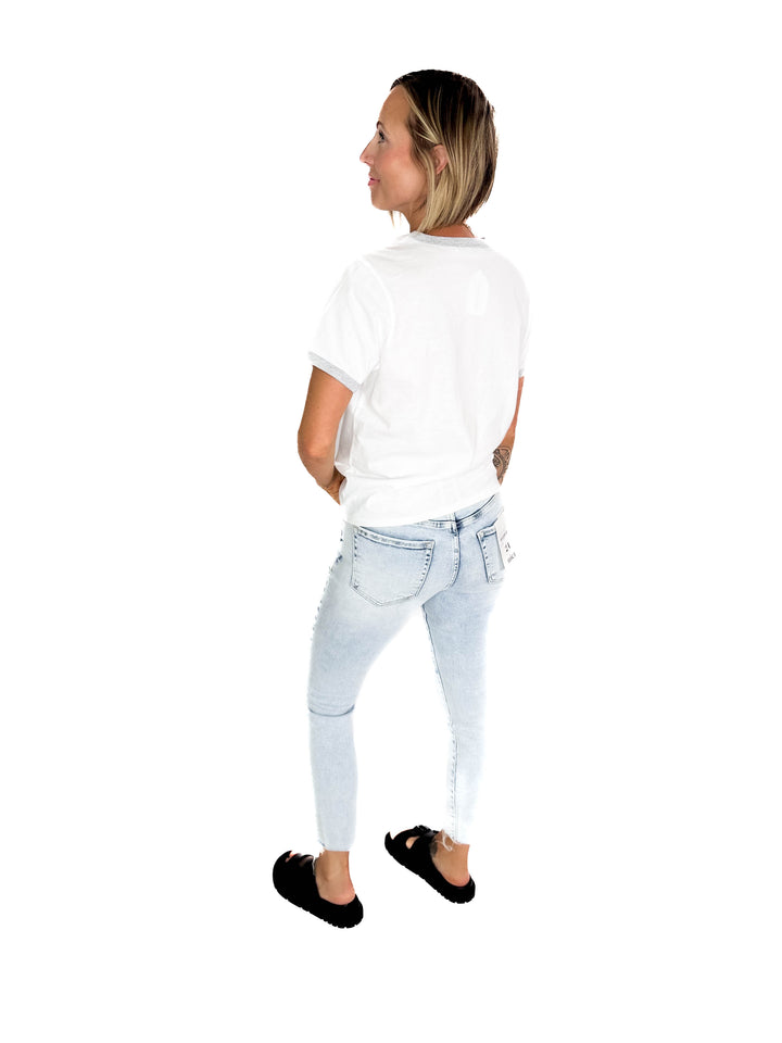 Monica Contrast Binding Short Sleeve T-Shirt- HEATHER GREY
