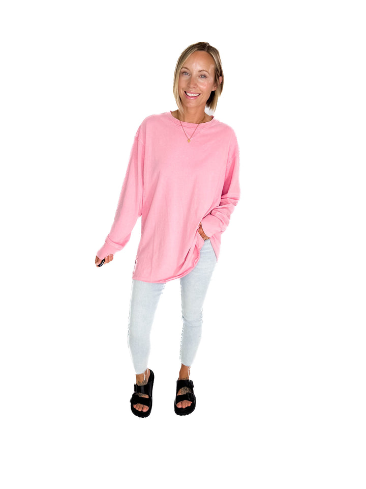 Rita Washed Tunic Long Sleeve- TAFFY PINK