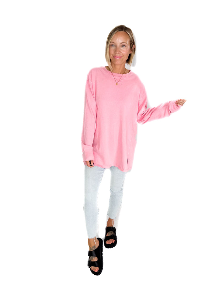 Rita Washed Tunic Long Sleeve- TAFFY PINK