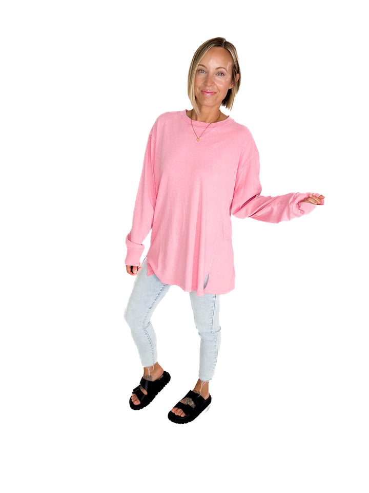 Rita Washed Tunic Long Sleeve- TAFFY PINK
