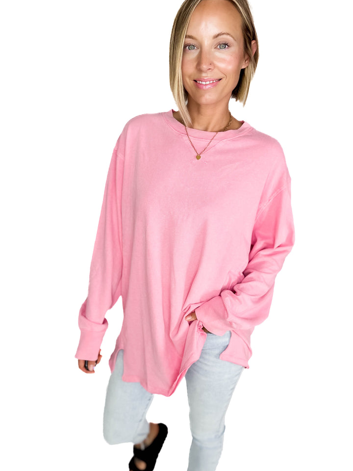 Rita Washed Tunic Long Sleeve- TAFFY PINK