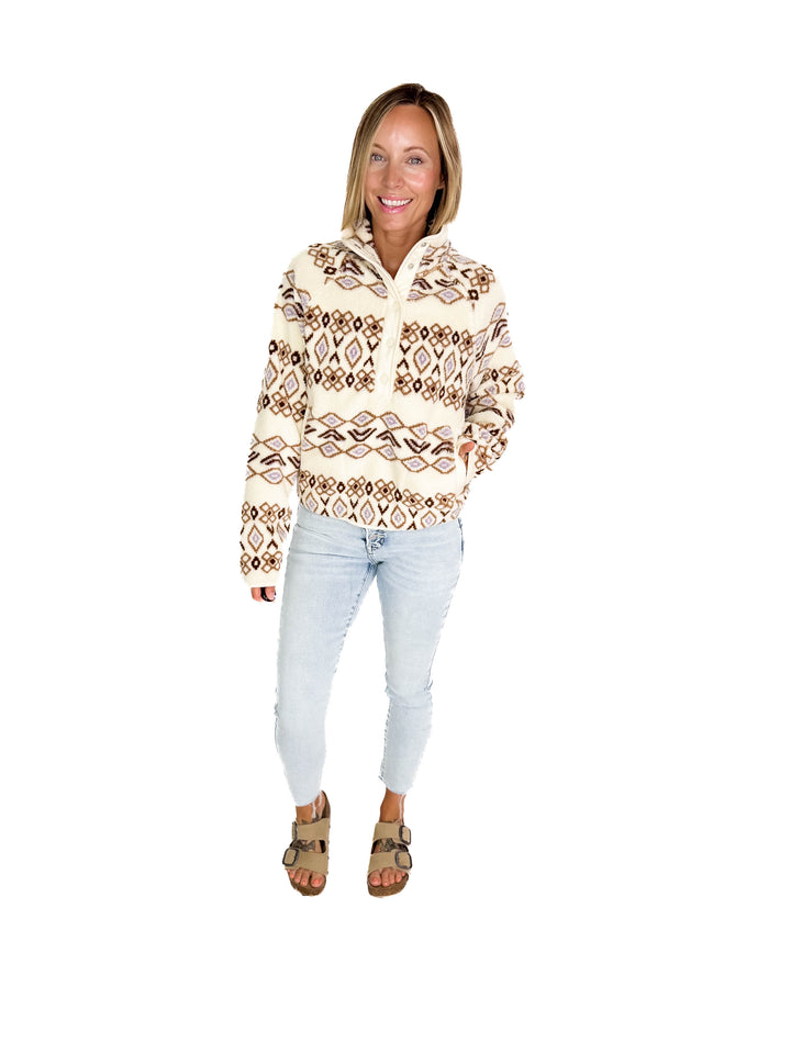 THREAD & SUPPLY Piper Fleece Pullover- Cream/Brown