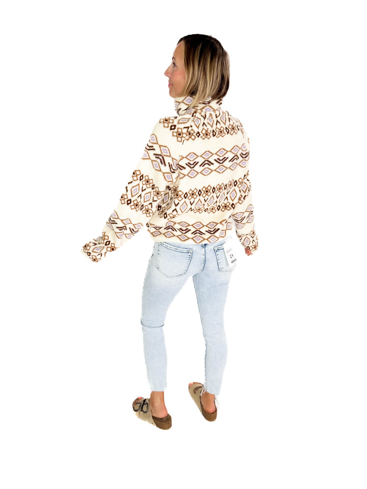 THREAD & SUPPLY Piper Fleece Pullover- Cream/Brown