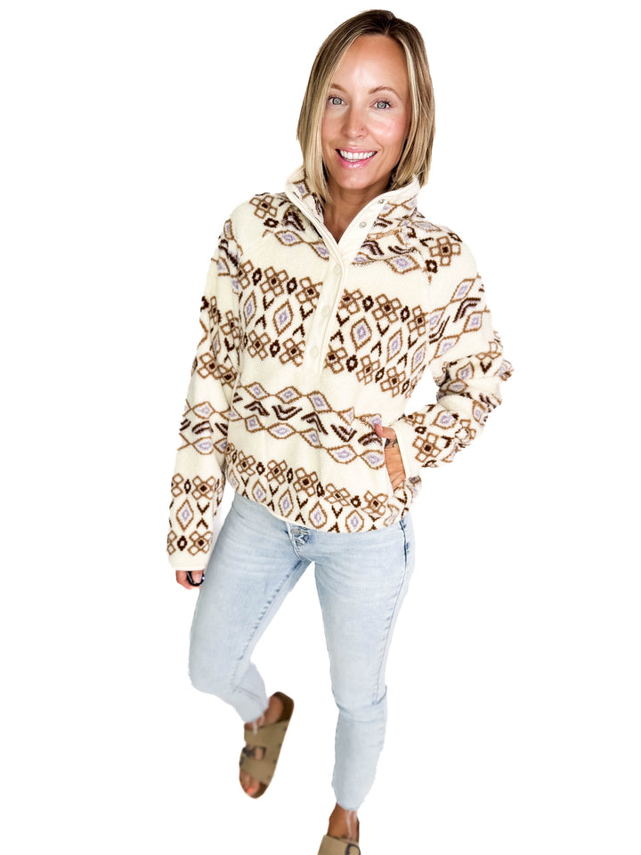 THREAD & SUPPLY Piper Fleece Pullover- Cream/Brown