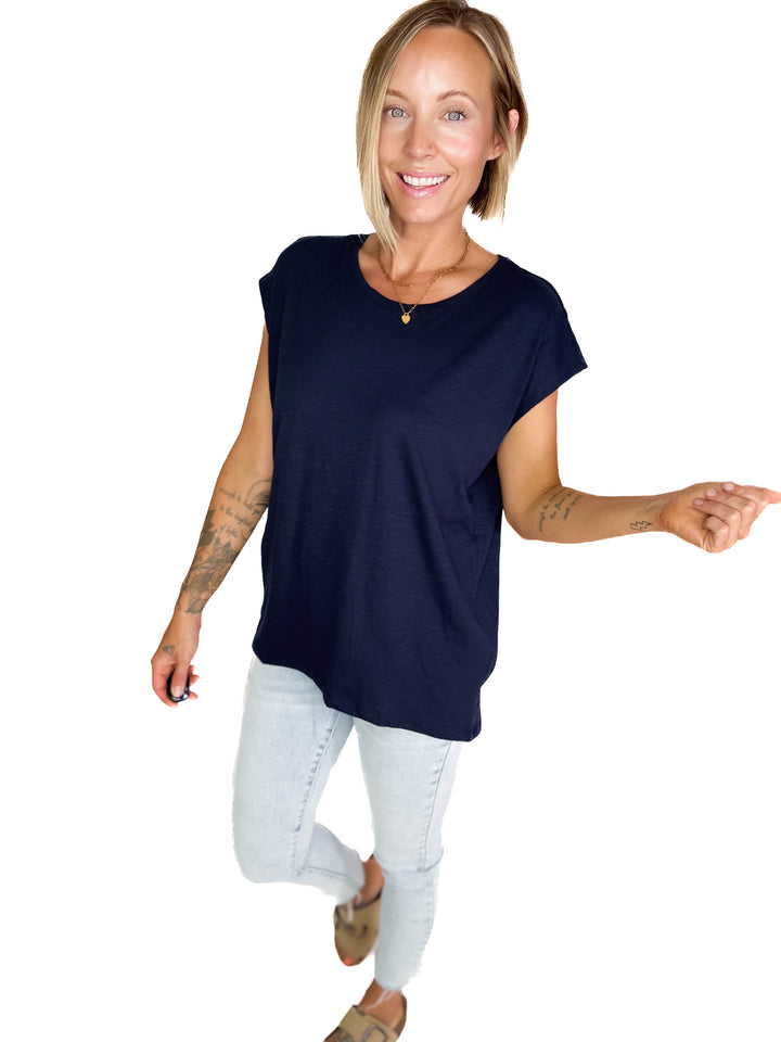 Noisy May Mathilde Loose Long Top- NAVY BLAZER