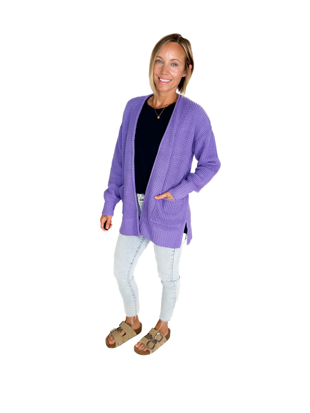 Marley Waffle Cardigan- LAVENDER