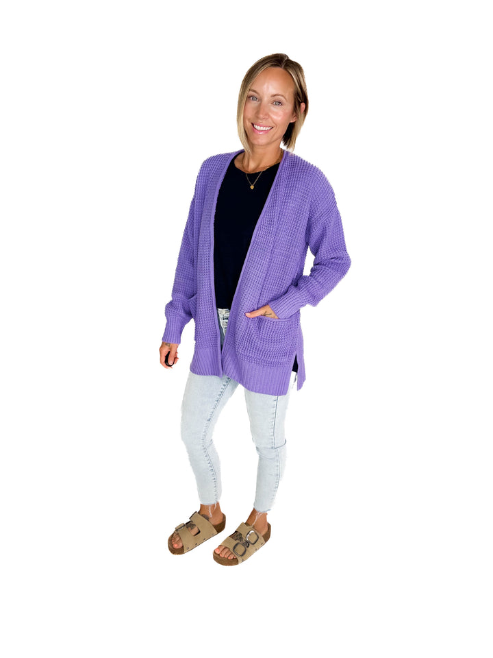 Marley Waffle Cardigan- LAVENDER