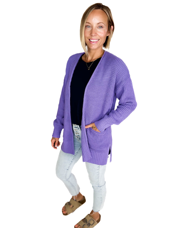 Marley Waffle Cardigan- LAVENDER
