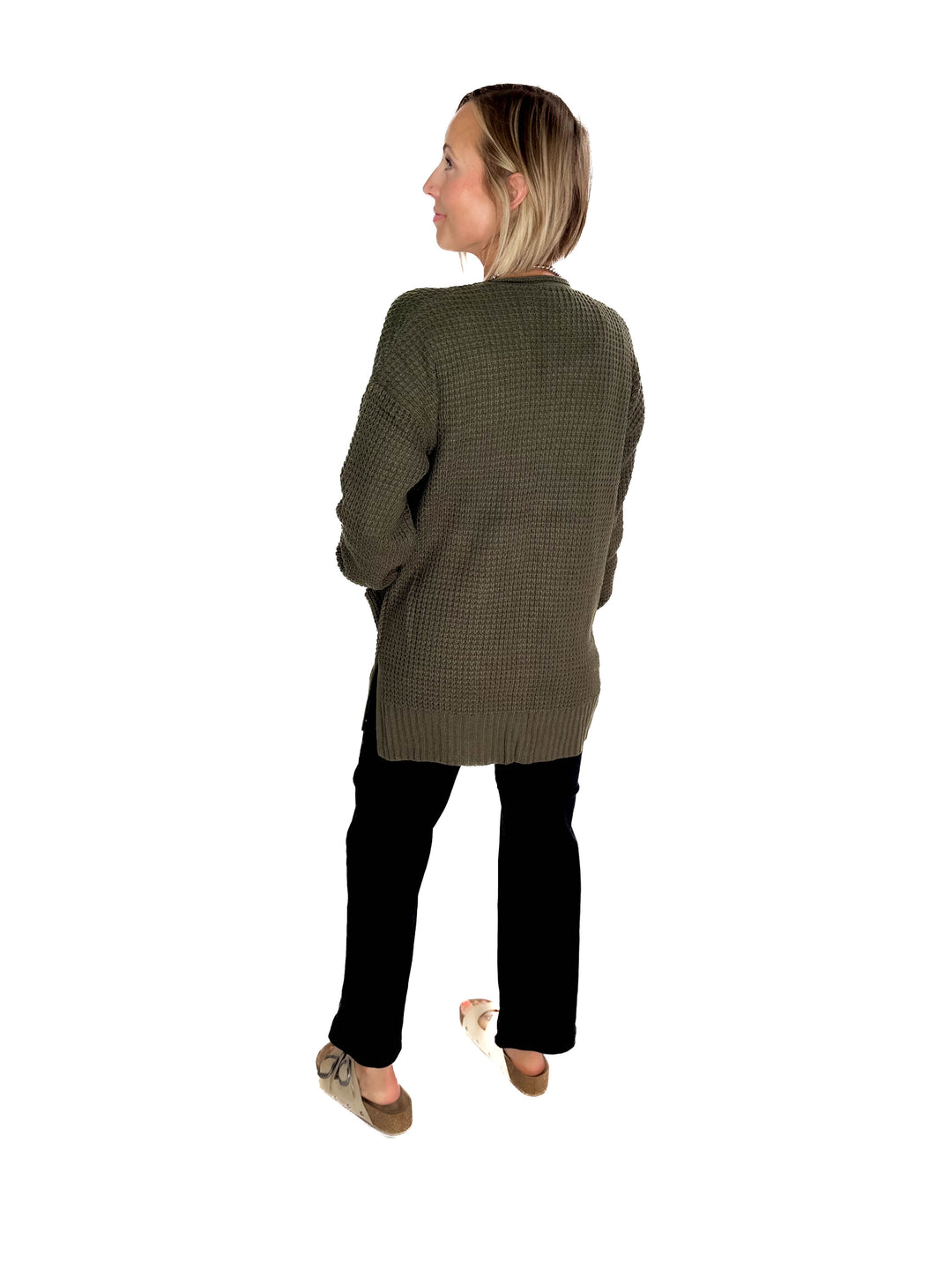 Marley Waffle Cardigan- DARK OLIVE