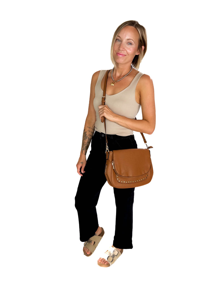 Monet Crossbody Messenger Bag- BROWN