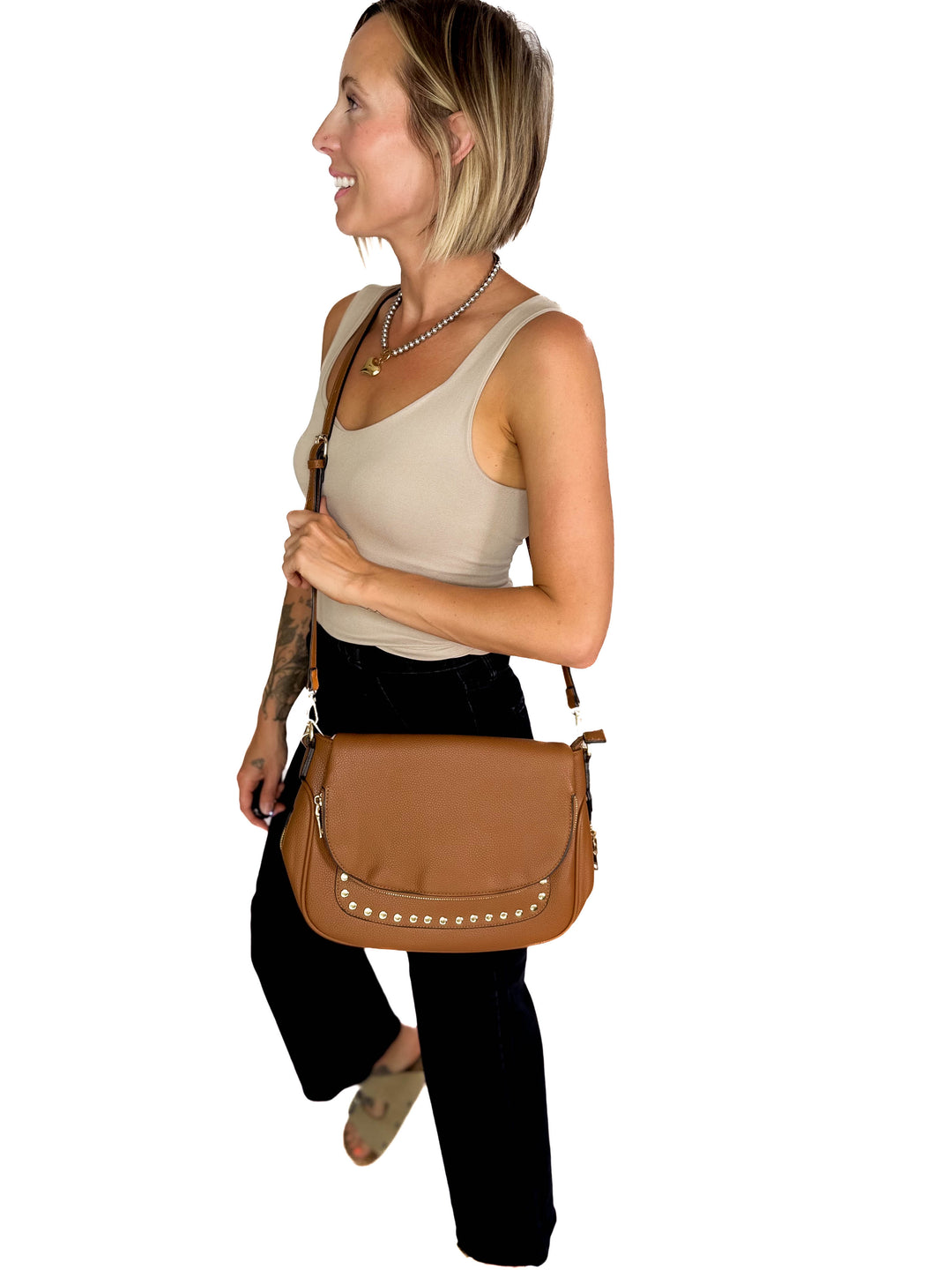 Monet Crossbody Messenger Bag- BROWN