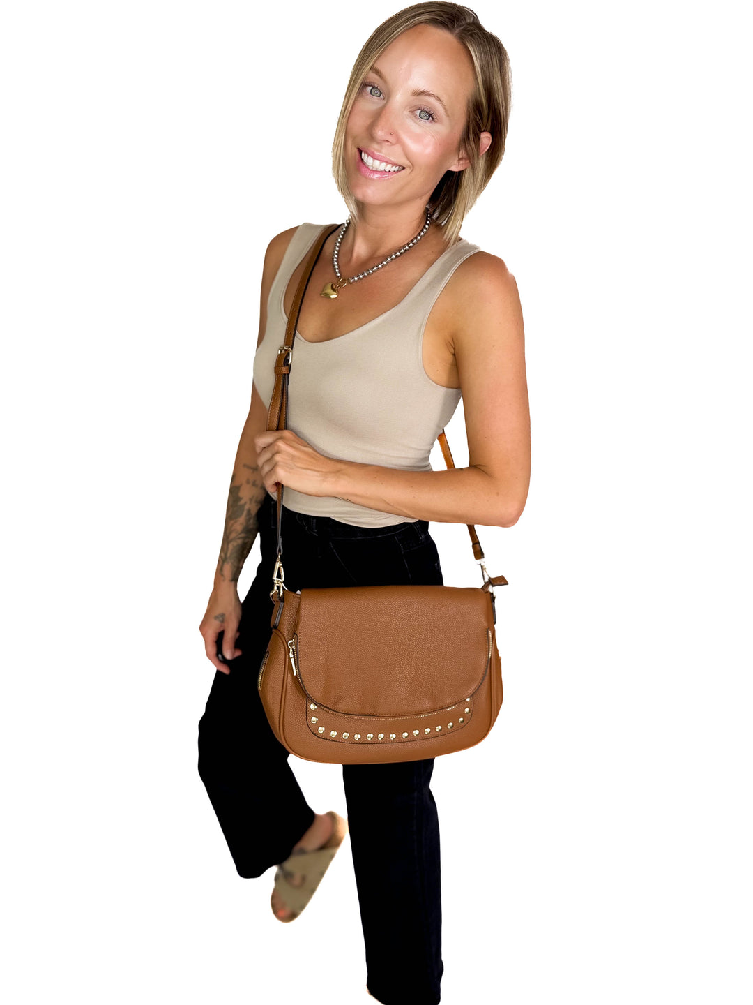 Monet Crossbody Messenger Bag- BROWN