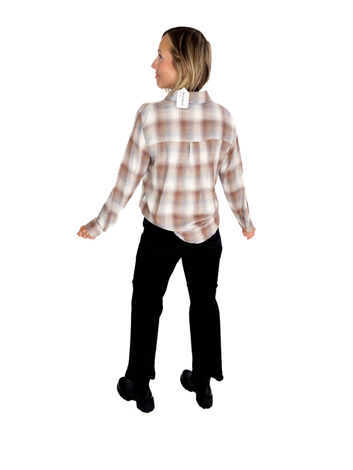 Miranda Plaid Button Down Long Sleeve- MOCHA