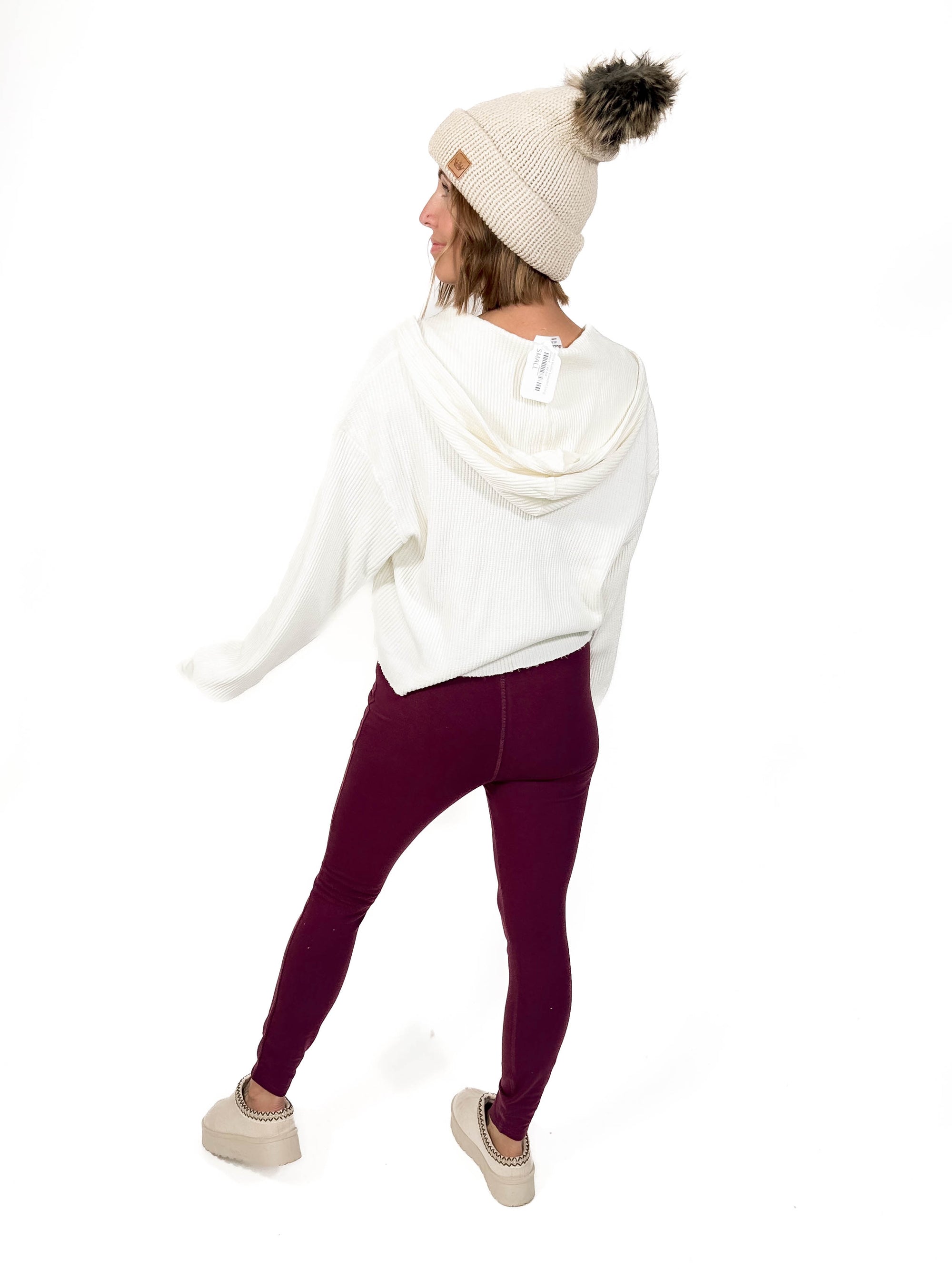 Alina Waffle Hooded Long Sleeve- CREAM