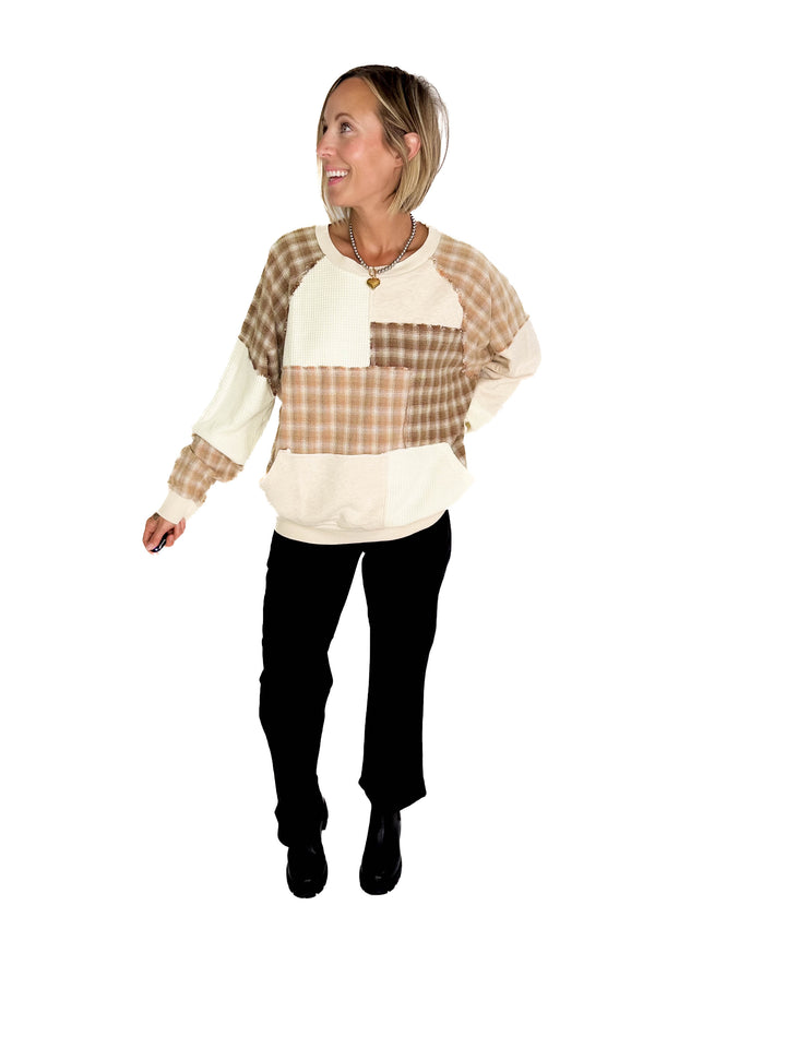 Faris Patchwork Sweatshirt- BIEGE