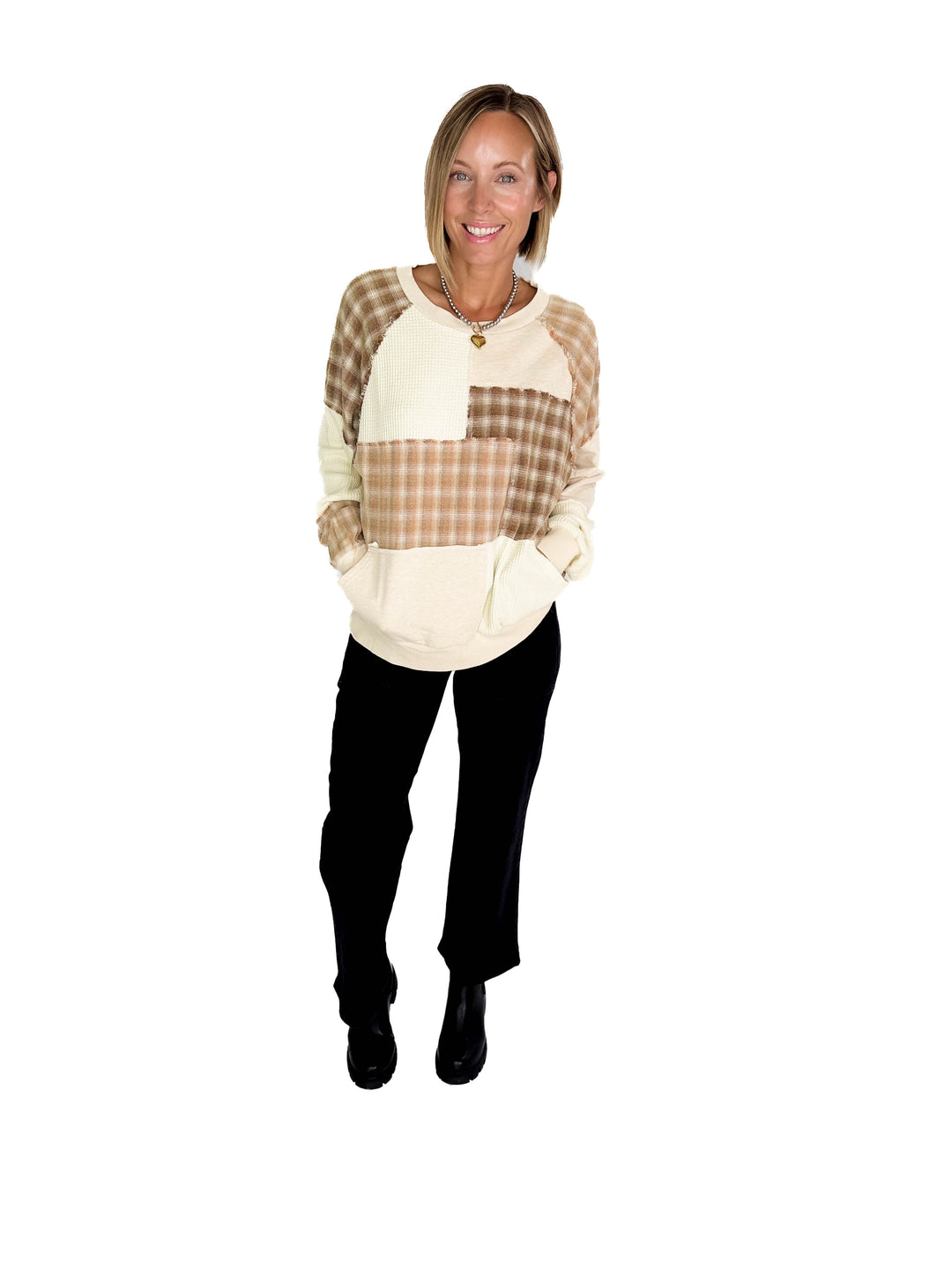 Faris Patchwork Sweatshirt- BIEGE